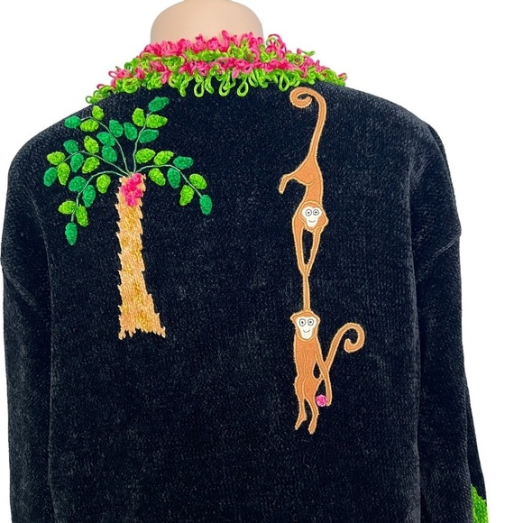 That Sweater Vintage Pink Monkey Chenille Art-to-Wear Fun Funky Sweater - Picture 6 of 10